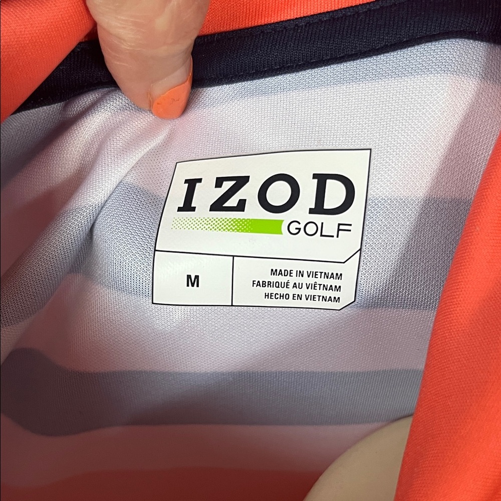 Like new Izod Women's 1/4 zip Down Shirt - Coral, White, and Navy Stripes - Picture 2 of 12